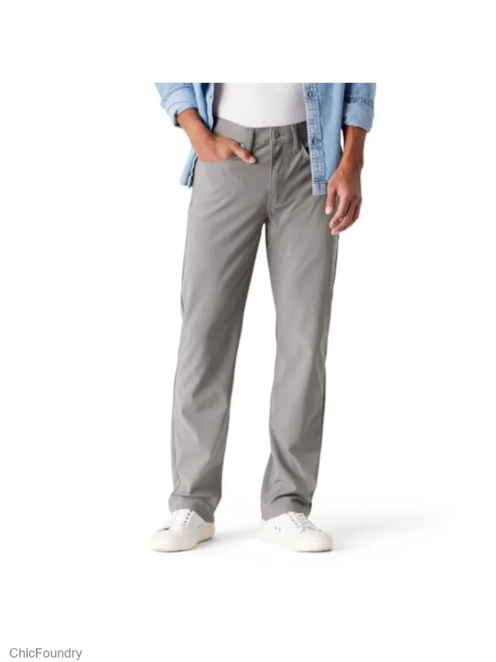 Men's Stretch Flex-Waist Straight Pants with Hidden Pocket